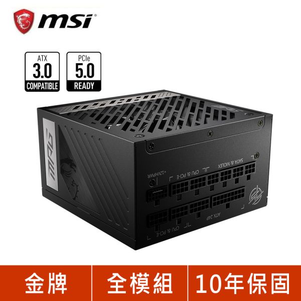 MSI MPG A850G PCIE5 電源供應器850W 金牌 全模組(10年保) 