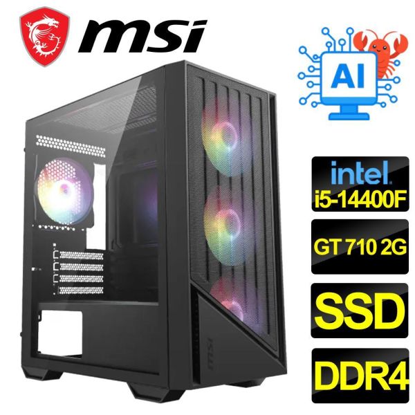 【MSI 微星】GT710 2G{安居}AI/小龍蝦/文書/商務/電腦/主機(Intel i5-14400F/H610/DDR4/SSD) 微星文書電腦主機,MSI商務桌機推薦,i5-14400F獨立顯卡電腦,GT710獨顯主機,微星小龍蝦機殼,H610主機板電腦,DDR4辦公桌機,十核心高效能主機,多螢幕輸出辦公電腦,AI輔助文書桌機