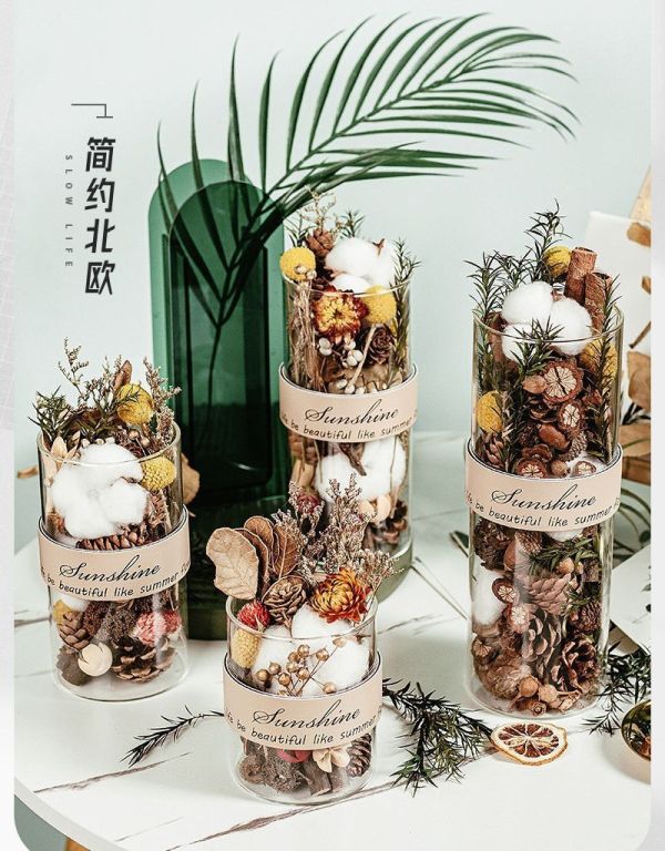 簡約北歐 皮革玻璃罐 乾燥花 無火美學 