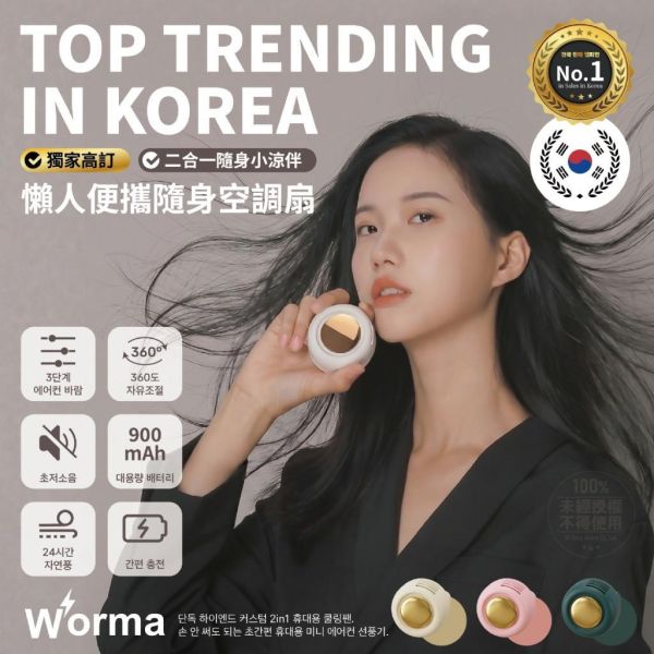Worma®獨家二合一隨身小涼伴懶人便攜隨身 圓空調扇2入組 