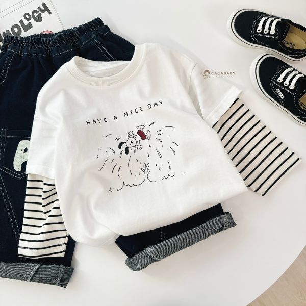 大家狂敲碗美好狗狗拼接袖上衣 