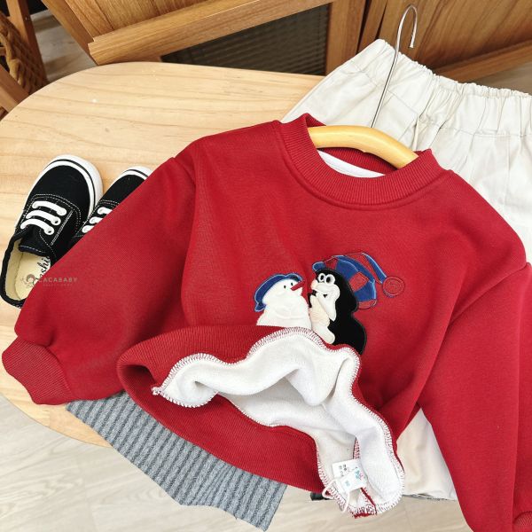 可愛毛毛電繡雪人內刷毛衛衣 