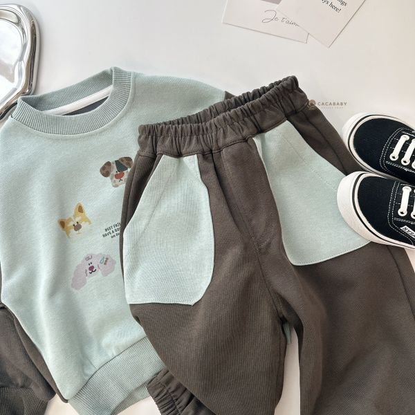 拼接色狗狗棉質套裝 