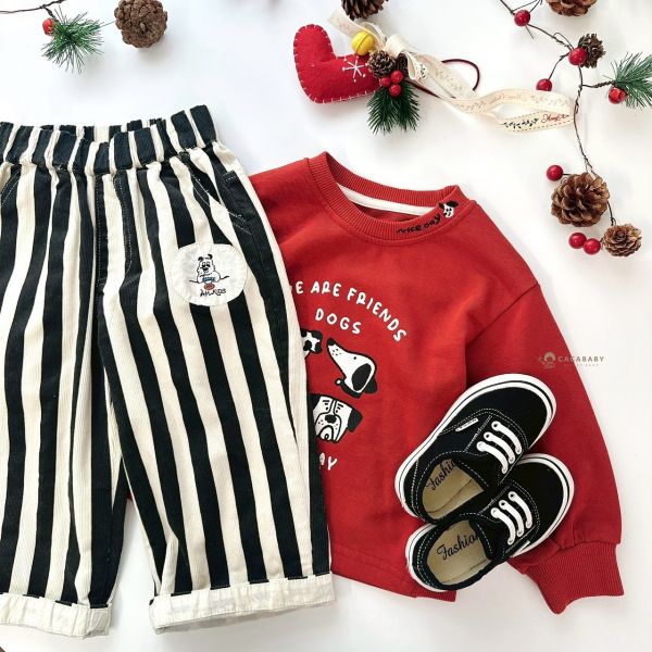 領子刺繡超可愛螺紋拼接狗狗上衣 