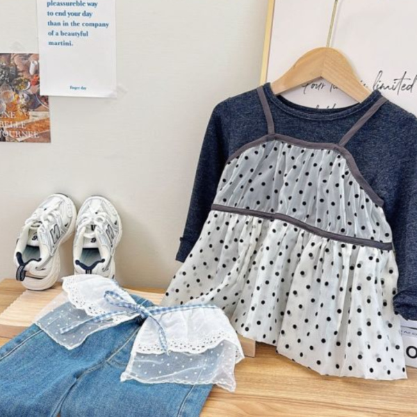 日系點點兩件套上衣 