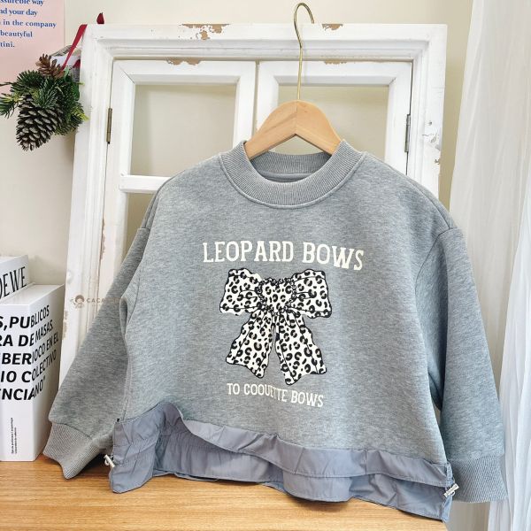 日系拼接內刷毛蝴蝶結大學T 