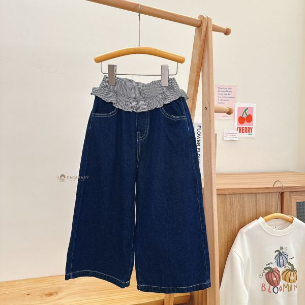 (中大童)也給我來一件格紋百搭深藍寬褲 