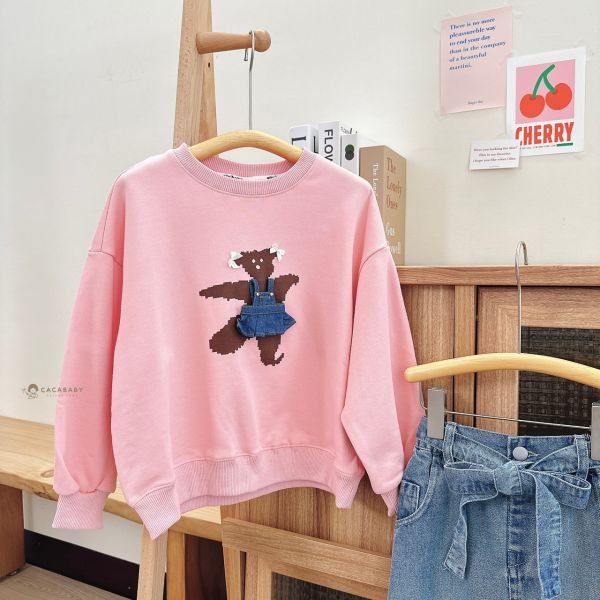 (中大童可親子裝)可愛穿牛仔裙的芭蕾舞熊熊上衣 