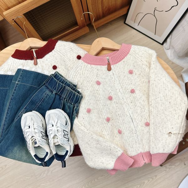 (中大童)日系雜訊立體球球拉鍊上衣 