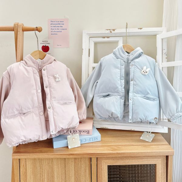 可愛馬卡龍色系內刷毛外套+背心兩件套 