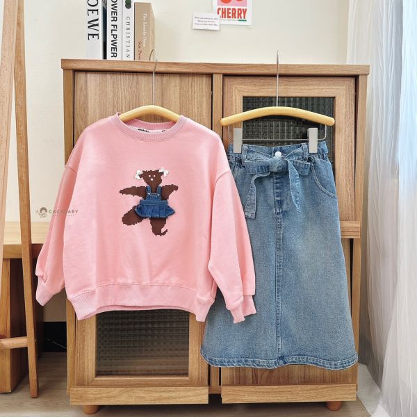 (中大童可親子裝)可愛穿牛仔裙的芭蕾舞熊熊上衣 
