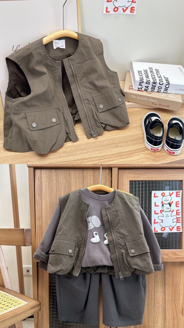 帥氣工裝卡其背心 