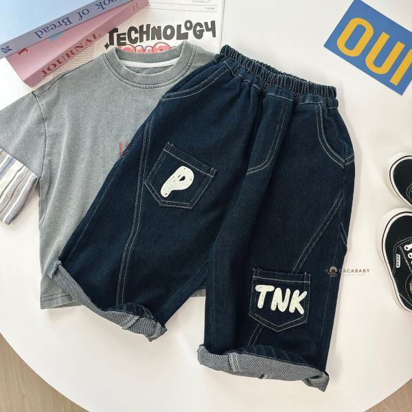 日系字母車線深藍帥褲 