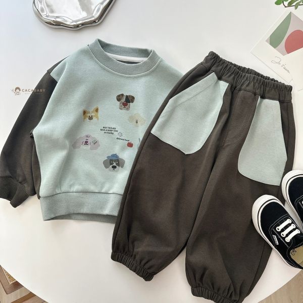 拼接色狗狗棉質套裝 