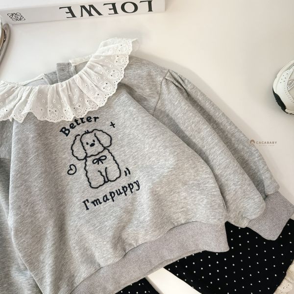 緹花領麻糬綿綿刺繡狗狗衛衣 