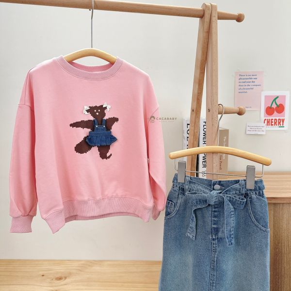 (中大童可親子裝)可愛穿牛仔裙的芭蕾舞熊熊上衣 