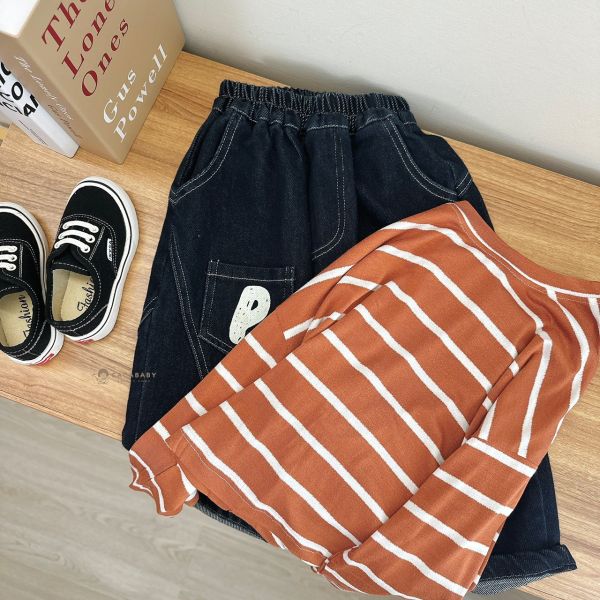 日系字母車線深藍帥褲 