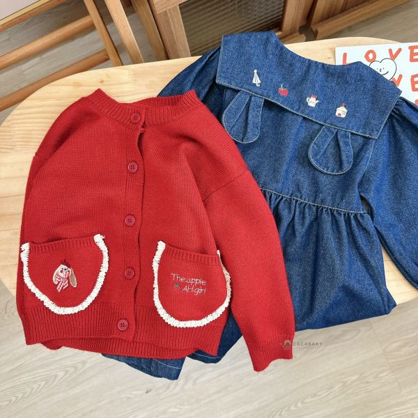 世界軟綿可愛刺繡蕾絲口袋針織外套 