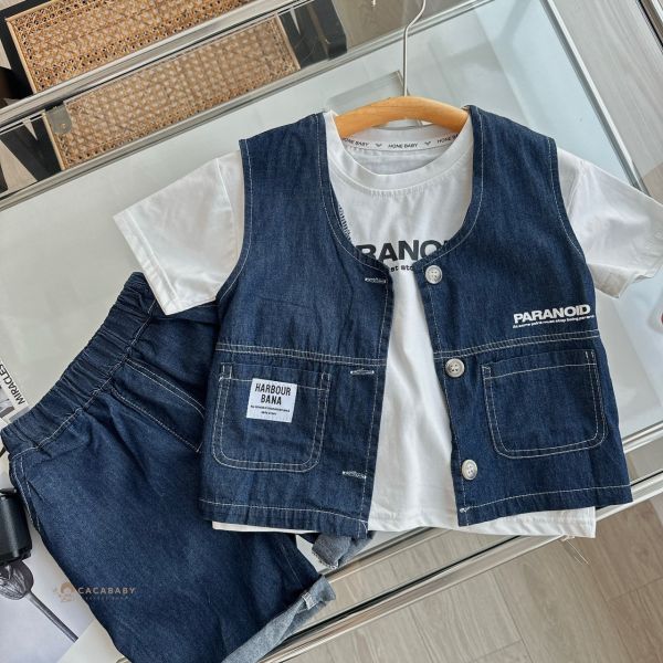 超帥深色牛仔棉三件套 