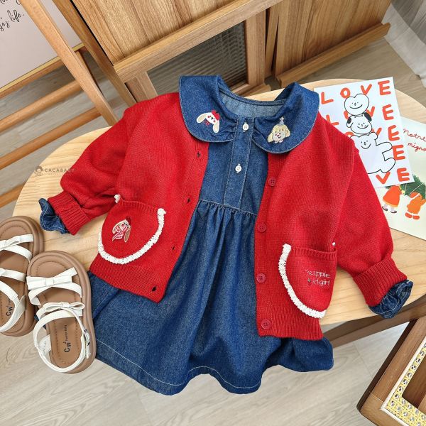 世界軟綿可愛刺繡蕾絲口袋針織外套 