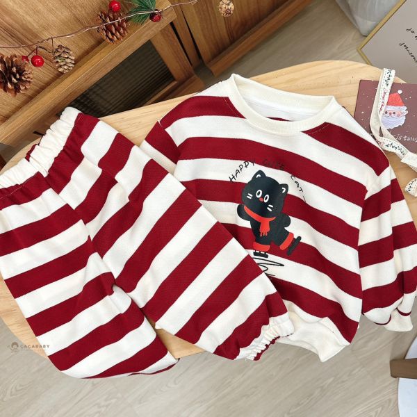 可愛圍巾滑雪貓貓條紋套裝 