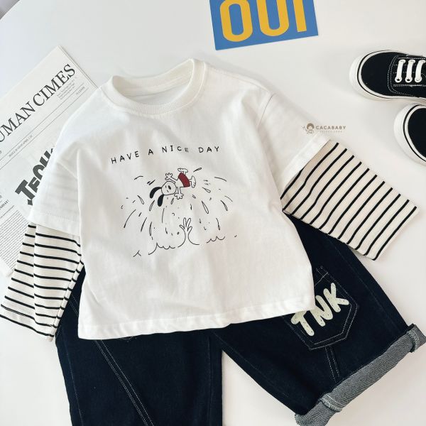 大家狂敲碗美好狗狗拼接袖上衣 