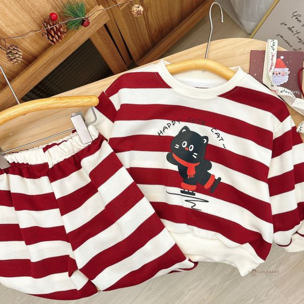 可愛圍巾滑雪貓貓條紋套裝 