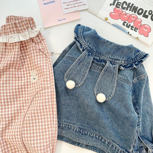 可愛爆擊兔兔粉格棉質褲 