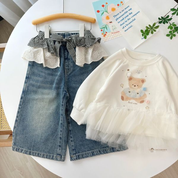 必買時髦黑格紋蕾絲屁簾寬褲 