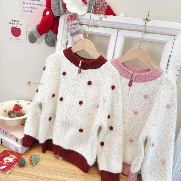 (中大童)日系雜訊立體球球拉鍊上衣 