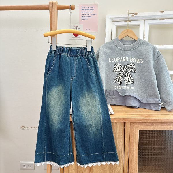 (中大童)蕾絲拼接超軟百搭喇叭褲 