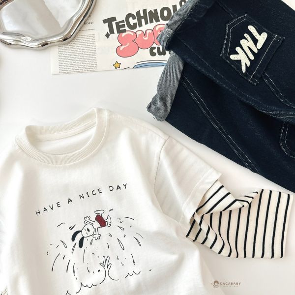 大家狂敲碗美好狗狗拼接袖上衣 