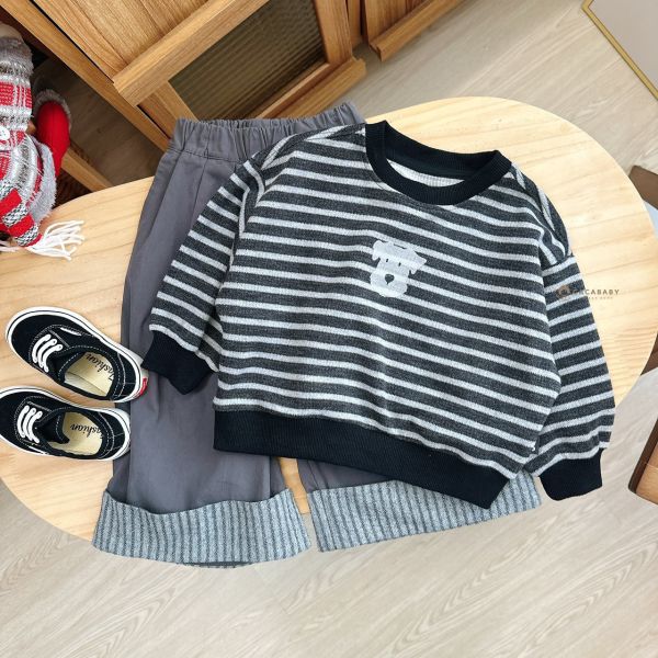 日系直條紋反摺百搭寬褲 