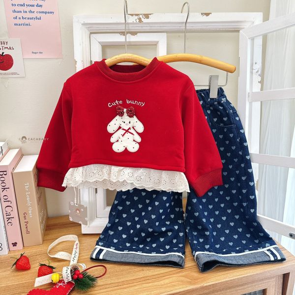 日系內刷毛愛心寬褲 