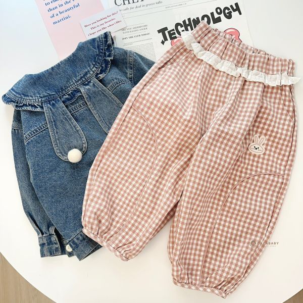 可愛爆擊兔兔粉格棉質褲 