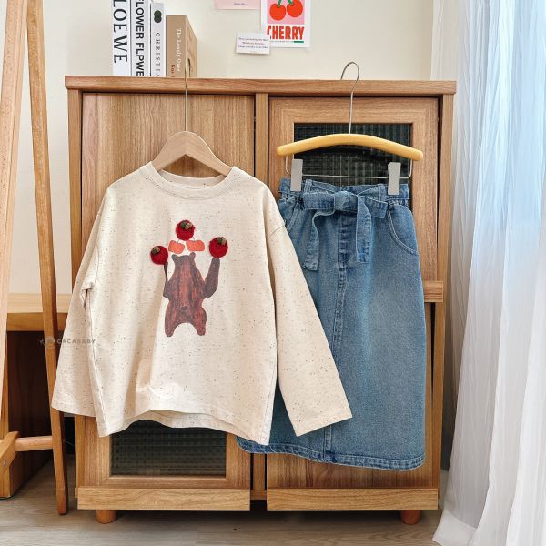 (100~150)超美後開岔腰鬆緊蝴蝶結牛仔A字裙 