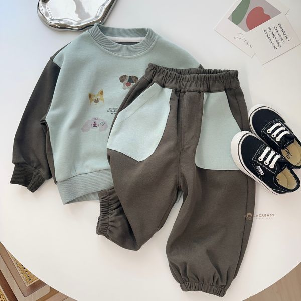 拼接色狗狗棉質套裝 