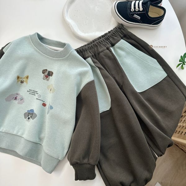 拼接色狗狗棉質套裝 