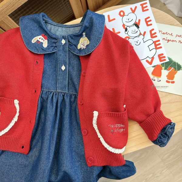 世界軟綿可愛刺繡蕾絲口袋針織外套 