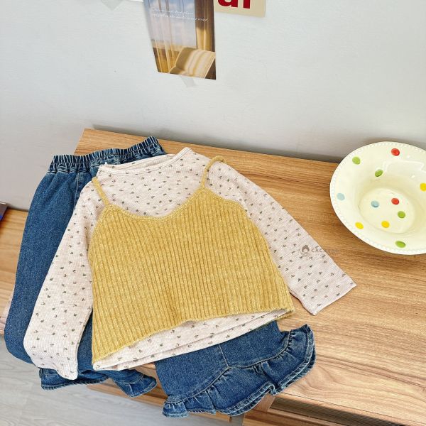 日系棉花糖碎花兩件套上衣 