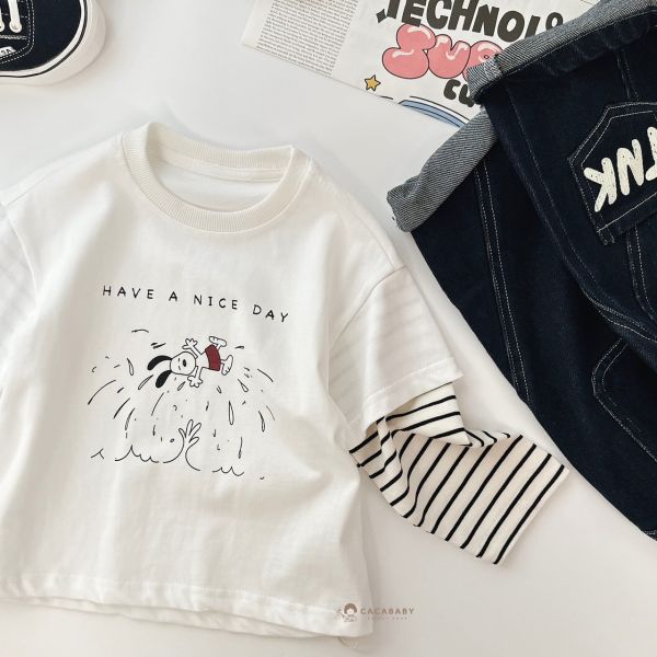 大家狂敲碗美好狗狗拼接袖上衣 