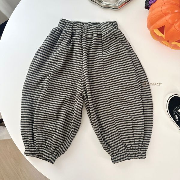 工作室黑馬太舒服縮口條紋褲 