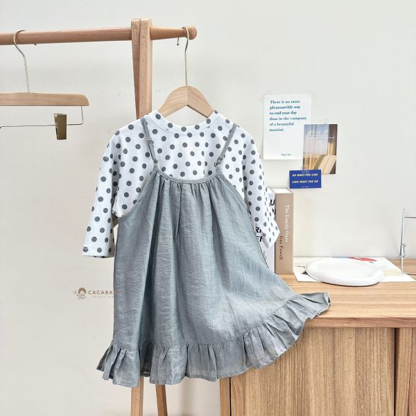 可愛軟綿綿點點拼接紗上衣 