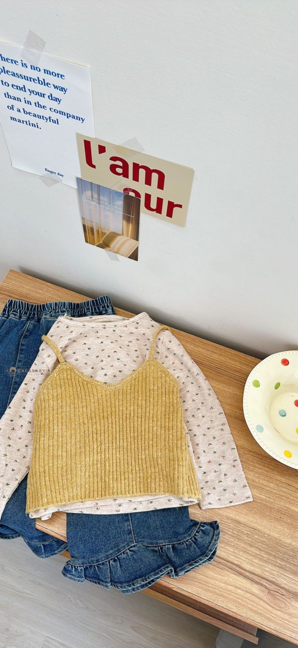 日系棉花糖碎花兩件套上衣 