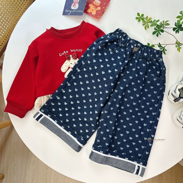 日系內刷毛愛心寬褲 