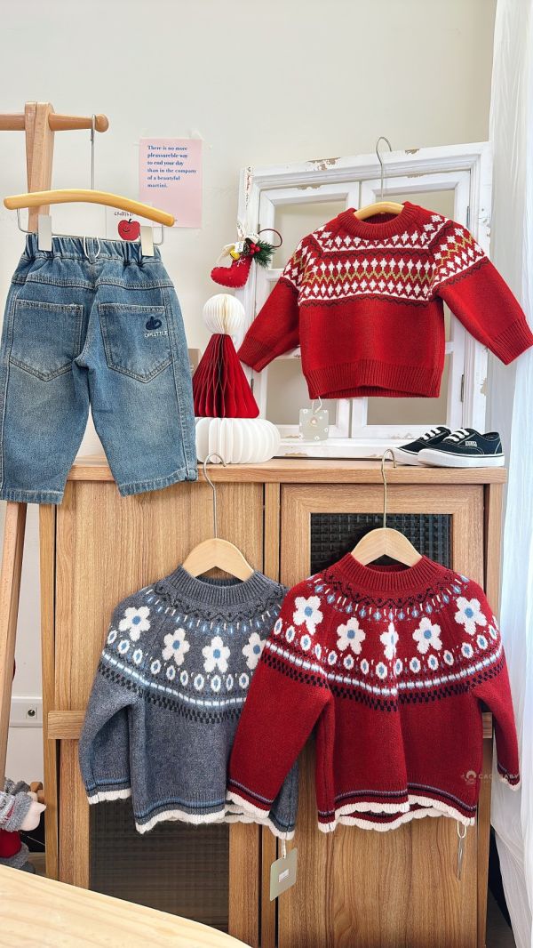 超愛日系花花毛衣(灰) 