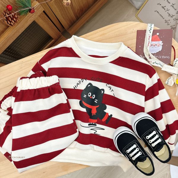 可愛圍巾滑雪貓貓條紋套裝 