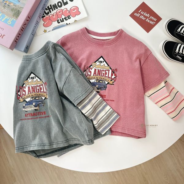 美式復古車車拼接袖上衣 