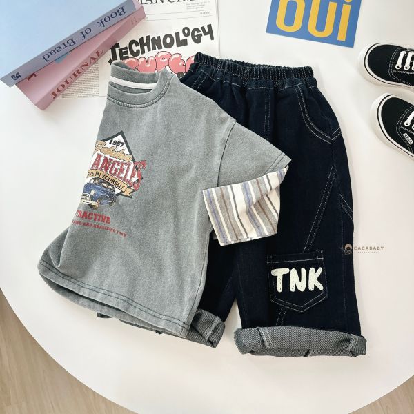 日系字母車線深藍帥褲 