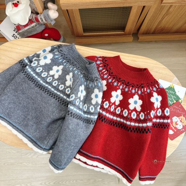 超愛日系花花毛衣(灰) 